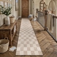 thumbnail image 1 of BERTHMEER 3'x12' Runner Rugs for Hallway Kitchen Entryway Bedroom Bathroom Entrance Geometric Modern Checkered Farmhouse Carpets Non Slip Machine Washable, Brown, 1 of 5