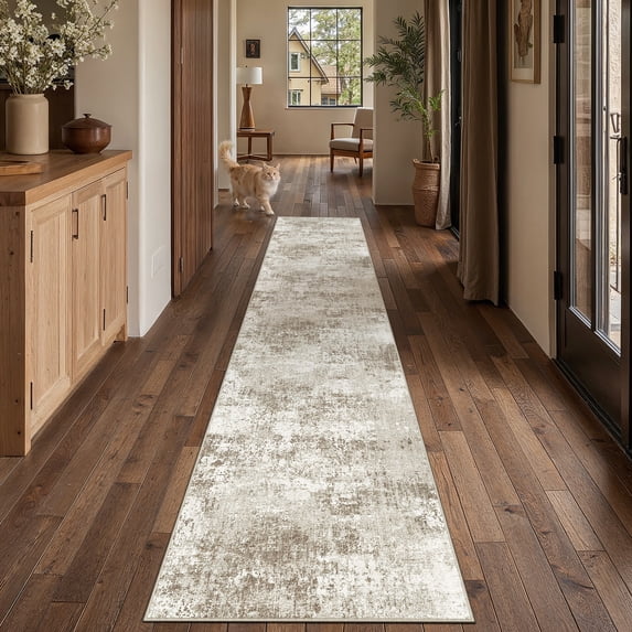 BERTHMEER 3'x12' Runner Rugs for Hallway Kitchen Entryway Entrance Dorm Laundry Bedroom Living Room Abstract Modern Contemporary Washable Non Slip Runner Rugs, Beige