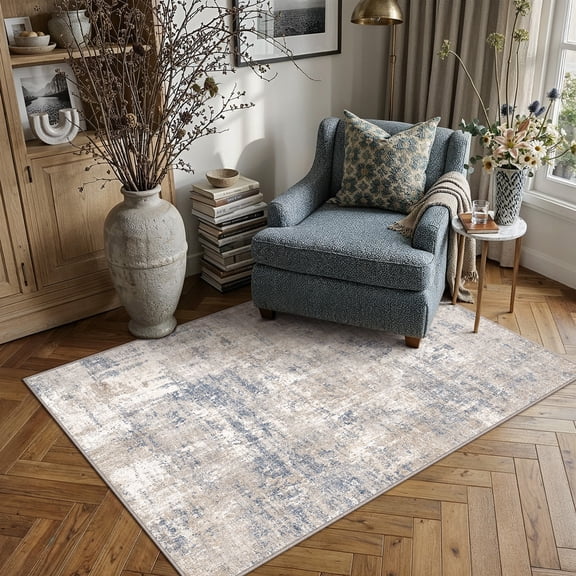 BERTHMEER 3'x5' Abstract Area Rugs for Living Room Entryway Office Washable Rugs, Non-slip, Blue