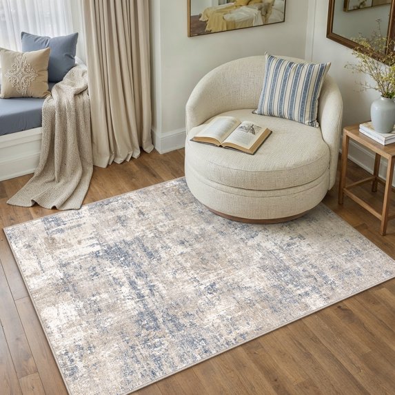 BERTHMEER 3'x5' Abstract Area Rugs for Living Room Entryway Office Washable Rugs, Non-slip, Blue