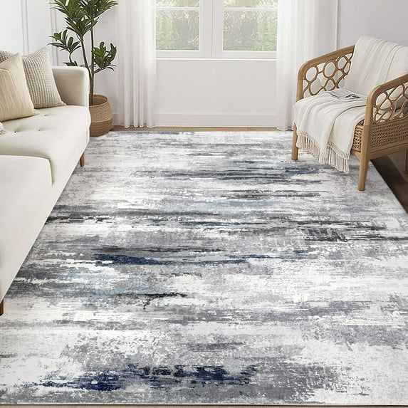 BERTHMEER 3'x5' Area Rugs for Bathroom Bedroom Entryway Kitchen Rugs Non Slip Washable Abstract Blue and Gray Modern Rugs Dorm Office Neutral Contemporary Carpet