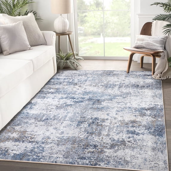 BERTHMEER 3'x5' Area Rugs Entryway Bedroom Rug,Machine Washable Abstract Distressed Non-Slip Rug for Living Room,Blue&Gray