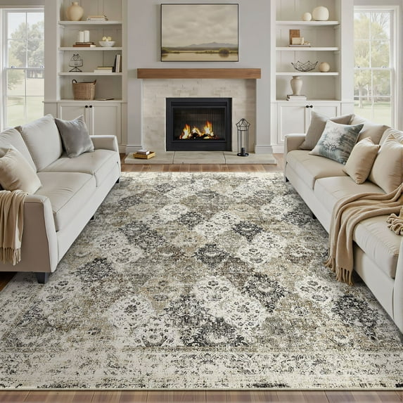 BERTHMEER 3'x5' Area Rugs Entryway Rugs indoor Vintage Oriental Distressed Rugs for Living Room Bedroom Office Machine Washable non-slip, Brown Multi