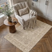 BERTHMEER 3'x5' Area Rugs for Living Room Bedroom Kitchen Dorm Dining Room Office Farmhouse Retro Traditional Washable Non Slip Rugs Carpets, Brown