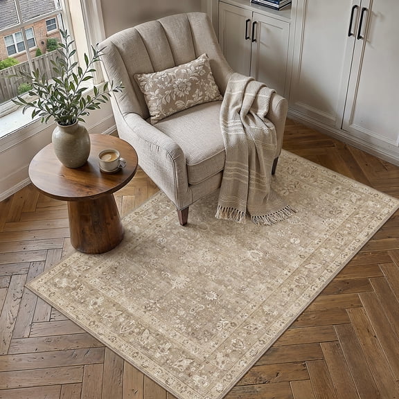 BERTHMEER 3'x5' Area Rugs for Living Room Bedroom Kitchen Dorm Dining Room Office Farmhouse Retro Traditional Washable Non Slip Rugs Carpets, Brown