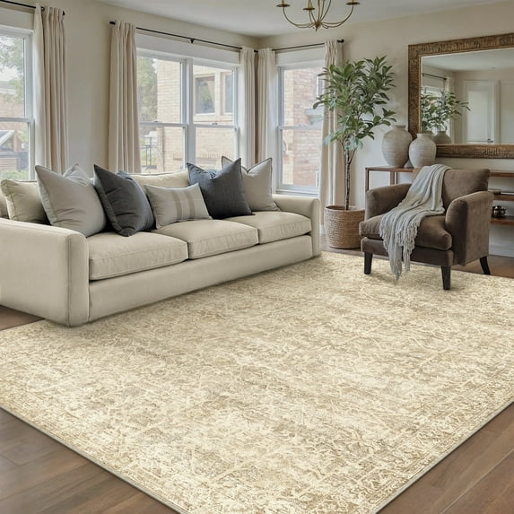 BERTHMEER 5'x7' Area Rugs for Living Room Kitchen Bedroom Rugs Non Slip Washable Vintage Beige Carpets Oriental Distressed Home Office Dorm Dining Room Traditional Distressed Throw Rugs