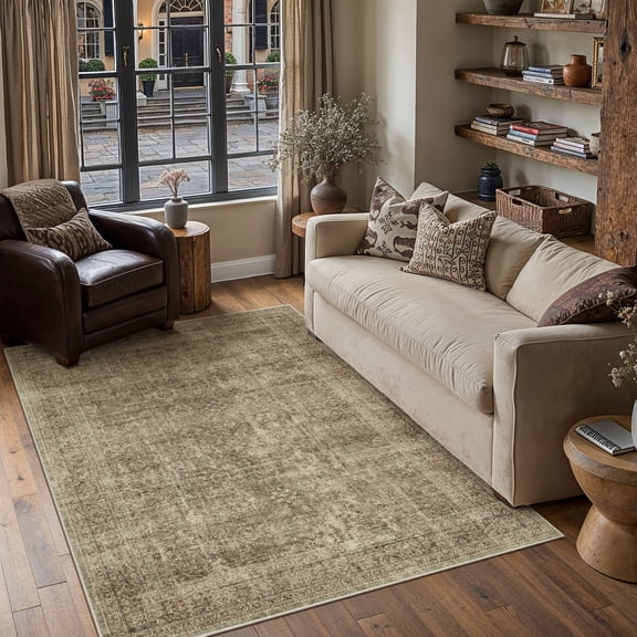 BERTHMEER 3'x5' Area Rugs Washable Rugs for Living Room Bedroom Dining Room Office Farmhouse Retro Traditional Non-slip Brown Rugs
