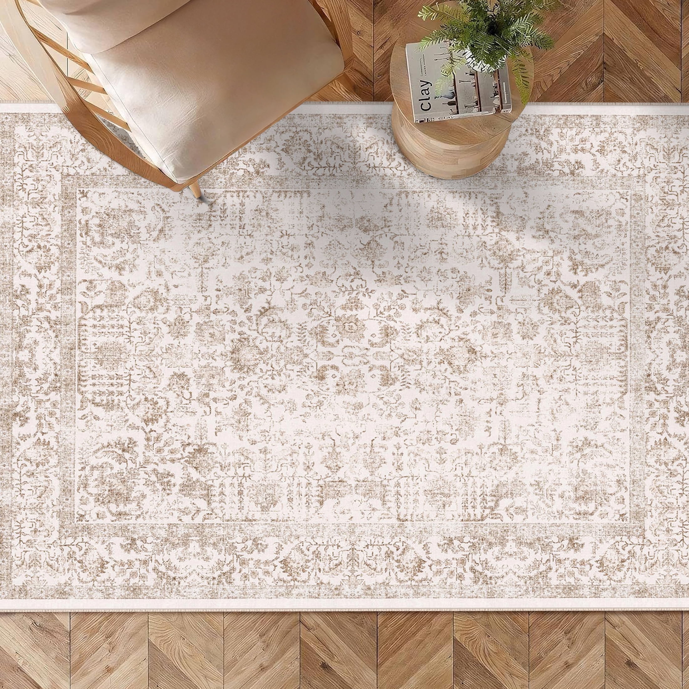 berthmeer 3'x5' area rugs washable vintage oriental rugs for office entryway bedroom throw rugs non-slip, brown