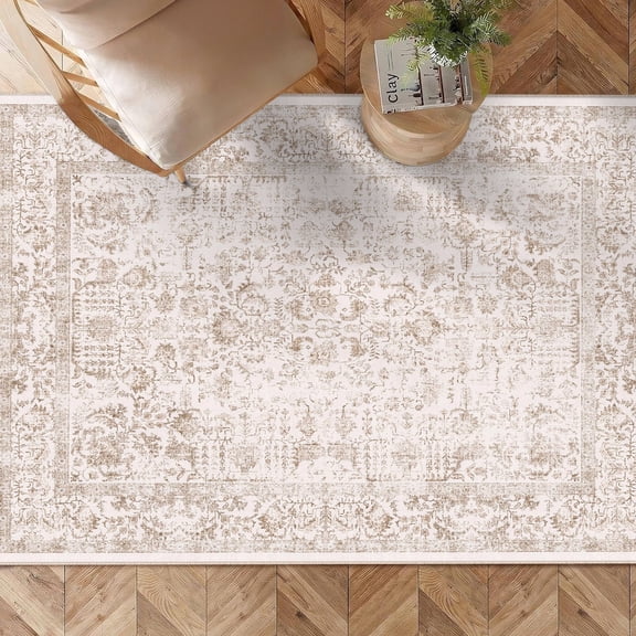BERTHMEER 3'x5' Area Rugs Washable Vintage Oriental Rugs for Office Entryway Bedroom Throw Rugs Non-slip, Brown