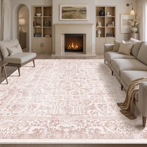BERTHMEER 3'x5' Area Rugs Washable Vintage Oriental Rugs for Office Entryway Bedroom Throw Rugs Non-slip, Pink