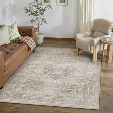 BERTHMEER 3'x5' Small Area Rugs for Living Room Bedroom Office Indoor Vintage Traditional Distressed Rugs Washable Non-slip,Beige Carpets