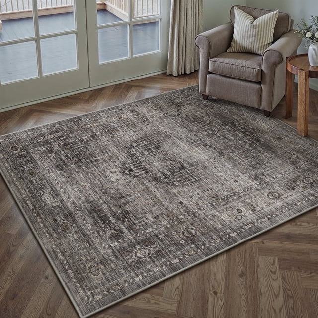 BERTHMEER 3'x5' Small Area Rugs for Living Room Bedroom Office Indoor Vintage Traditional Distressed Rugs Washable Non-slip,Brown Carpets
