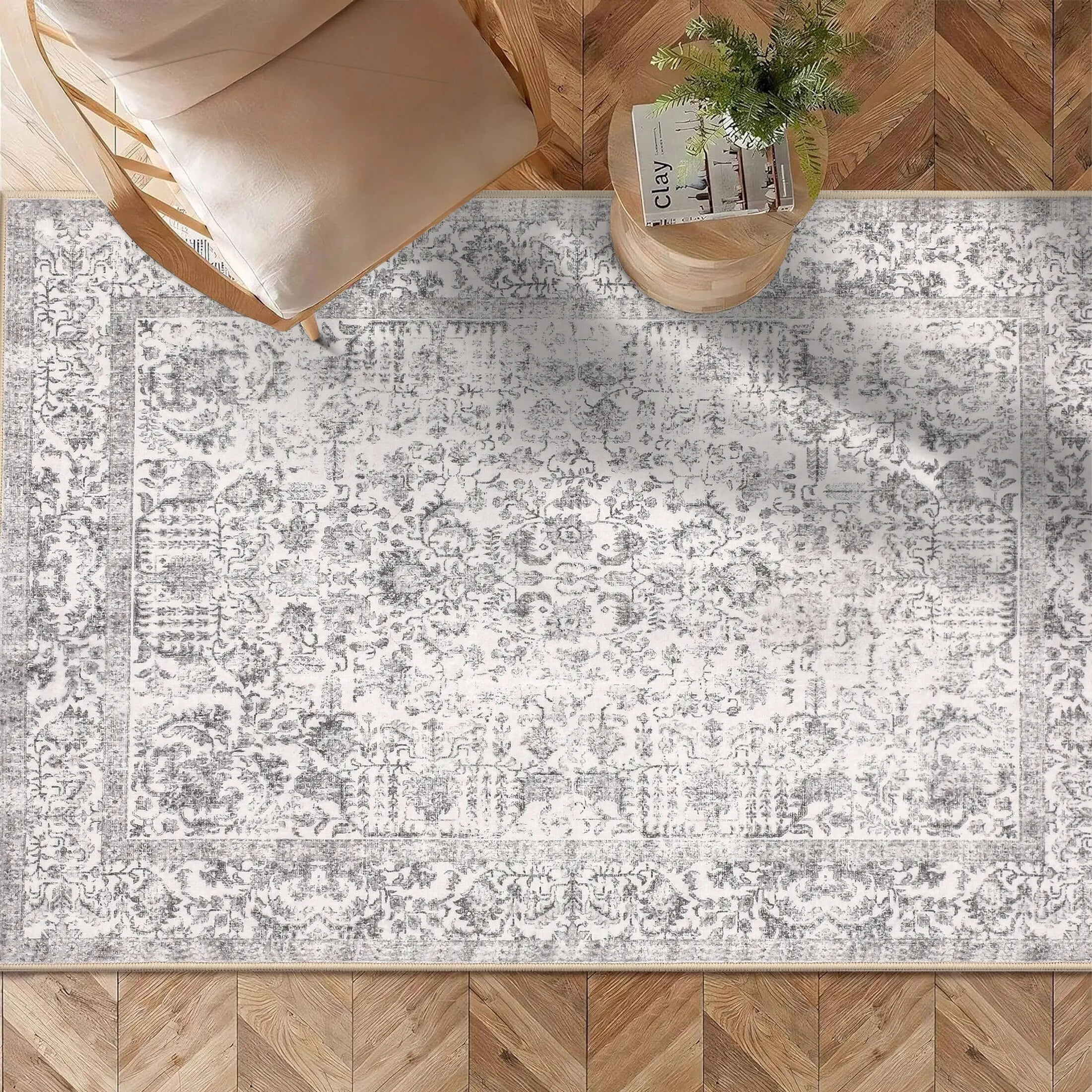 Berthmeer 3'x5' Gray Vintage Oriental Small Area Rugs, Machine Washable ...