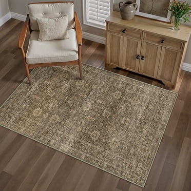 BERTHMEER 3'x5' Small Area Rugs for Entryway Entrance Kitchen Bedroom Office Rugs Non Slip Washable Vintage Traditional Oriental Distressed Throw Rugs,Golden Brown