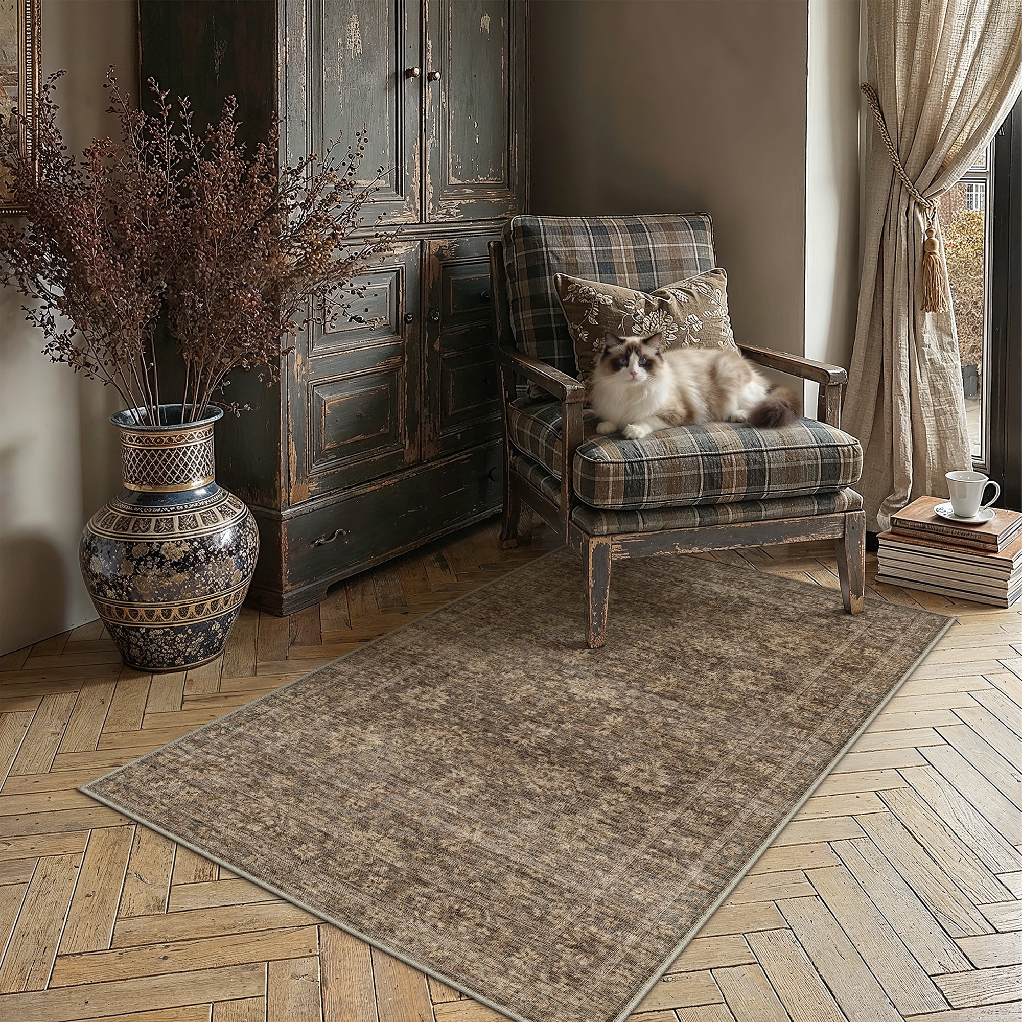 berthmeer 3'x5' small area rugs for entryway entrance kitchen bedroom office rugs non slip washable vintage traditional oriental distressed throw rugs,golden brown