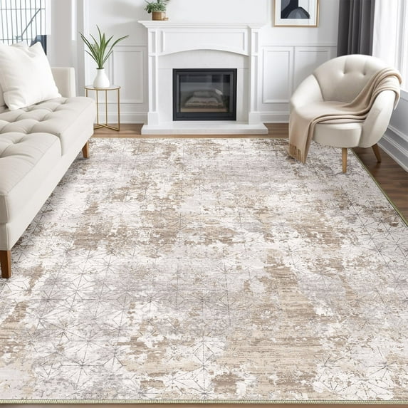 BERTHMEER 3'x5' Small Area Rugs for Kitchen Entrance Entryway Doorway Office Geometric Washable Laundry Bedroom Non-Slip Distressed Abstract Modern Contemporary Indoor Rugs,Golden and Beige