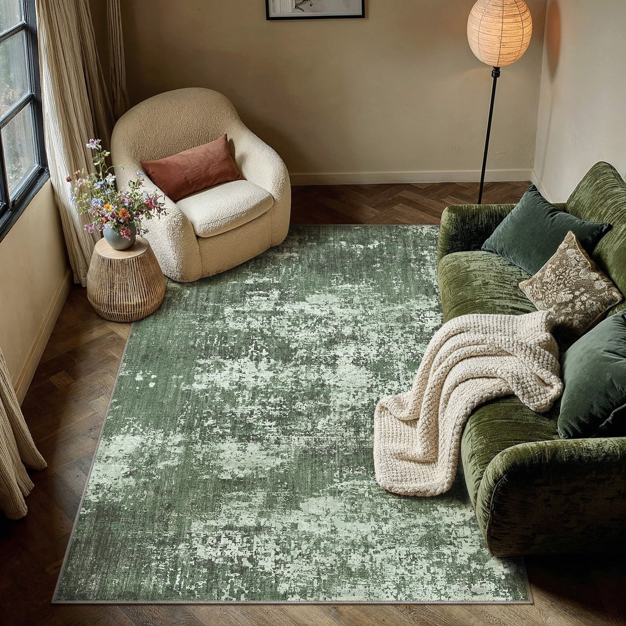 Deep Green Rug Pattern BERTHMEER 3'x5' Small Area Rugs for Kitchen Living Room Dining Room ...