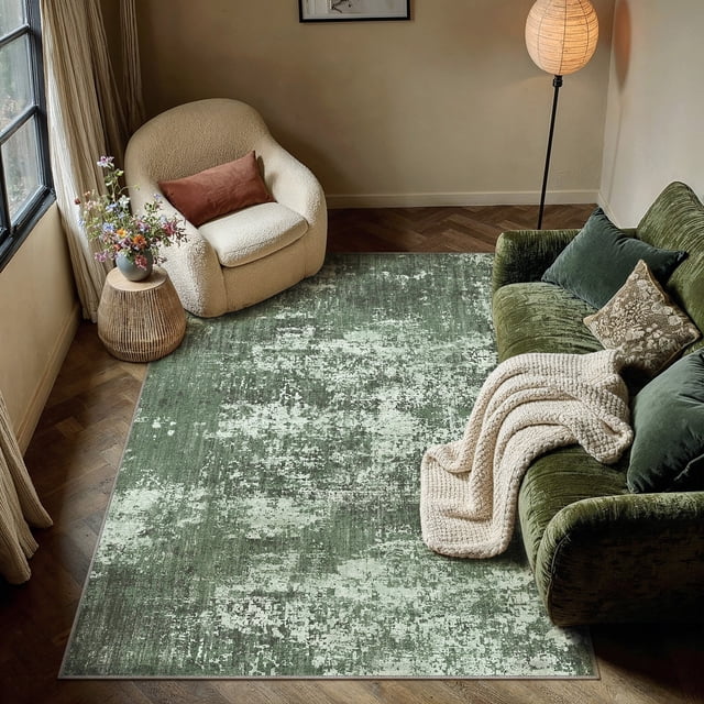 BERTHMEER 3'x5' Small Area Rugs for Kitchen Living Room Dining Room Bedroom Farmhouse Office Modern Abstract Contemporary Washable Non Slip Deep Green Rugs Carpets