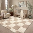thumbnail image 1 of BERTHMEER 3'x5' Small Area Rugs for Office Kitchen Entryway Entrance Modern Checkered Contemporary Plush Soft Carpets Indoor Fuzzy Fluffy Washable Rugs, Beige, 1 of 8