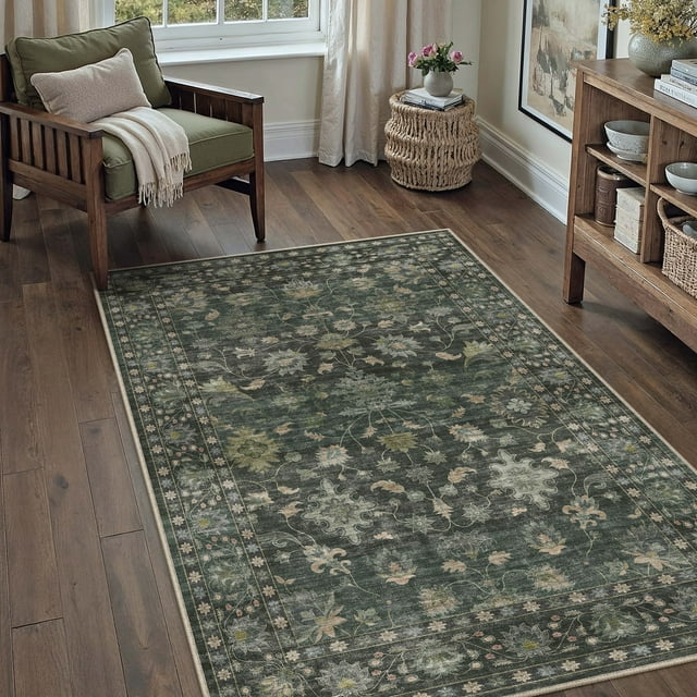 BERTHMEER 3'x5' Small Area Rugs Washable Rugs for Bedroom Living Room Office Kitchen Entryway Entrance Doorway Vintage Floral Rugs,Green
