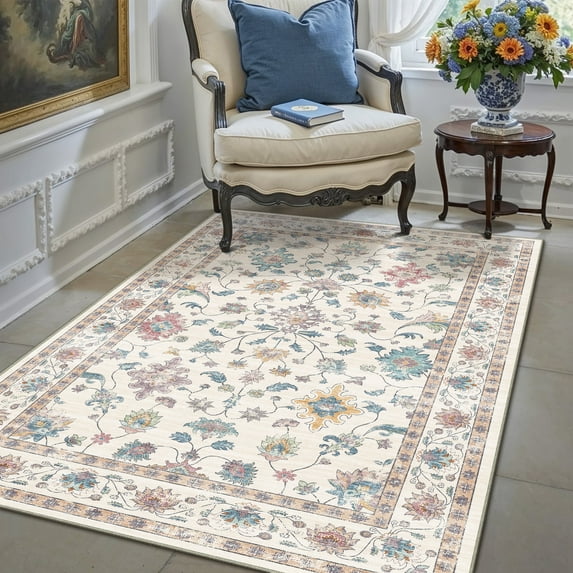 BERTHMEER 3'x5' Small Area Rugs Washable Rugs for Bedroom Living Room Office Kitchen Entryway Entrance Doorway Vintage Floral Rugs,Multicolor