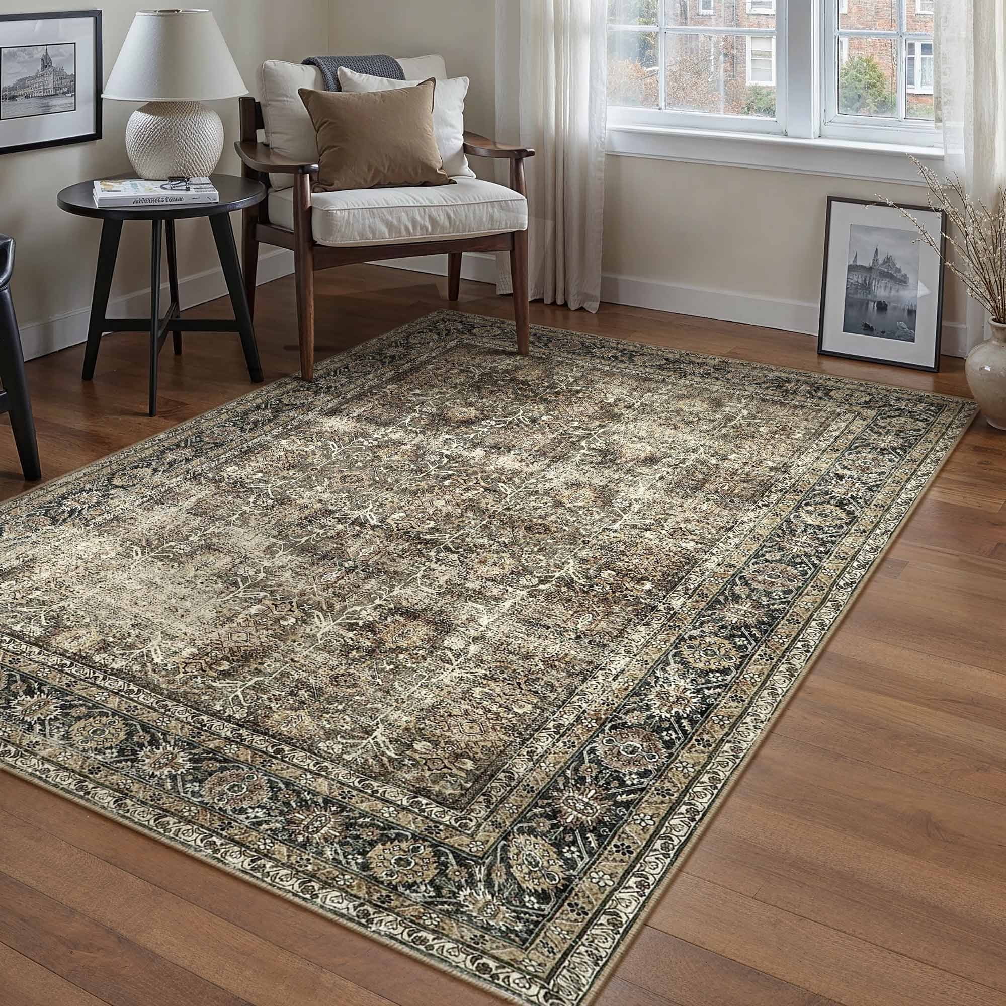berthmeer 3'x5' small area rugs for entryway office indoor washable rugs traditional oriental rugs non-slip, brown