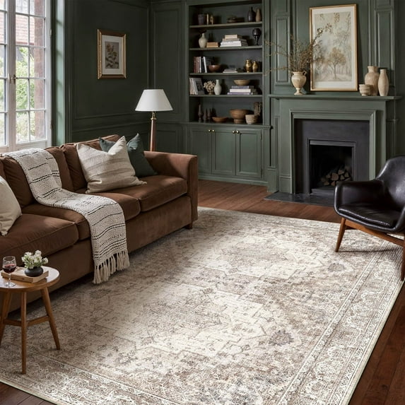 BERTHMEER 3'x5' Small Brown Area Rugs Distressed Washable Rugs for Office Kitchen Entryway Entrance Bathroom Kitchen Bedroom Doorway Throw Rugs Non-slip