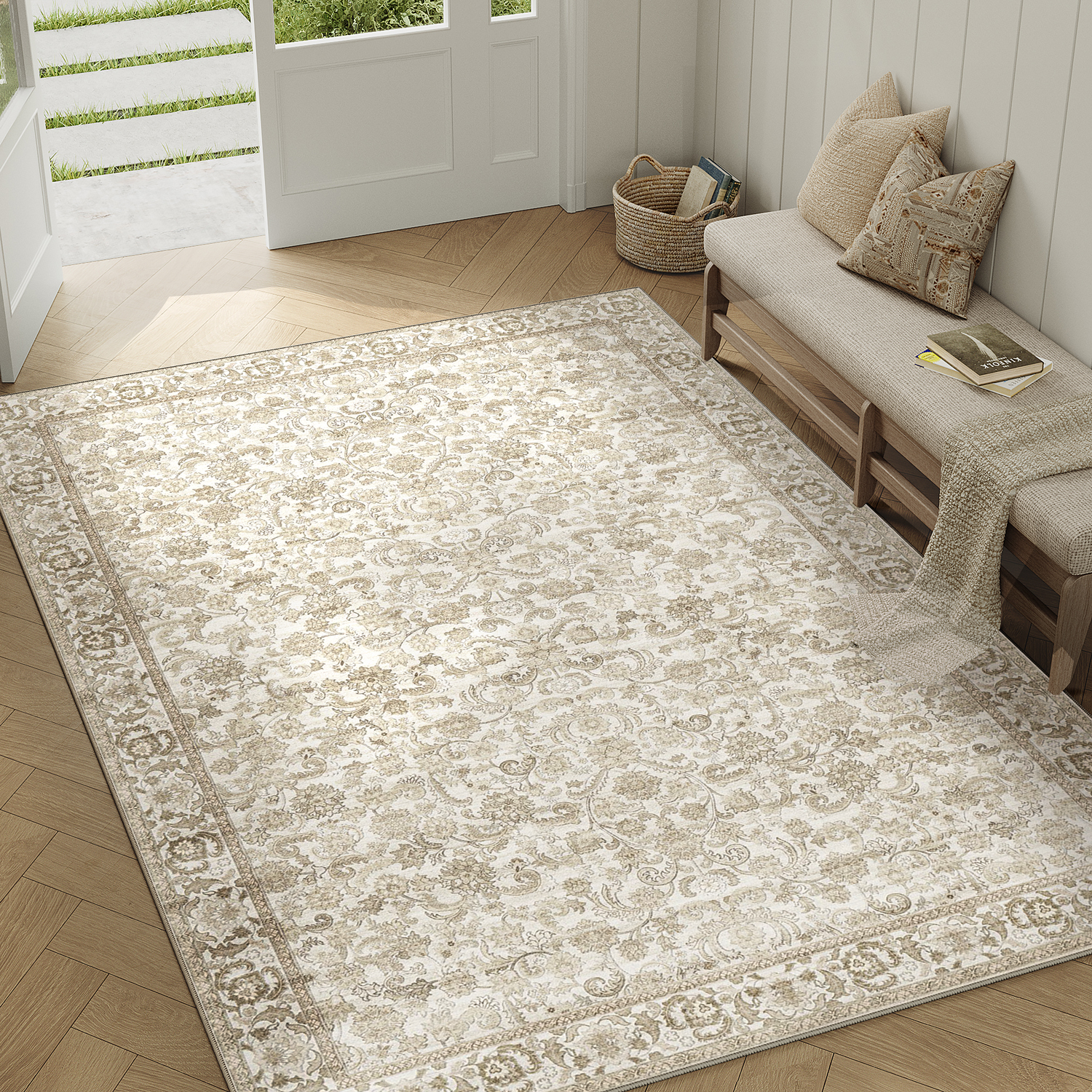 BERTHMEER 3'x5' Small Brown Area Rugs Vintage Throw Rugs for Bathroom