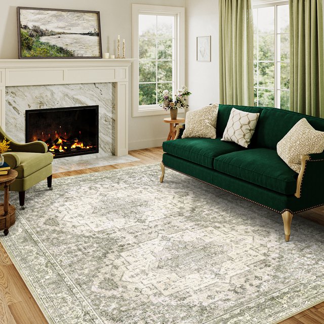 BERTHMEER 3'x5' Small Green Area Rugs Washable Rugs for Office Kitchen