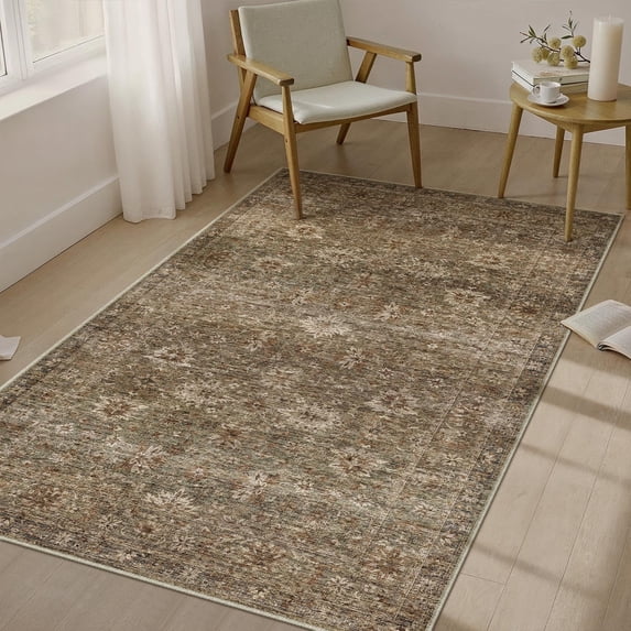BERTHMEER 3'x5' Small Washable Area Rugs for Entryway Entrance Kitchen Bedroom Office Rugs Non Slip Vintage Traditional Oriental Distressed Throw Rugs,Gradient Brown