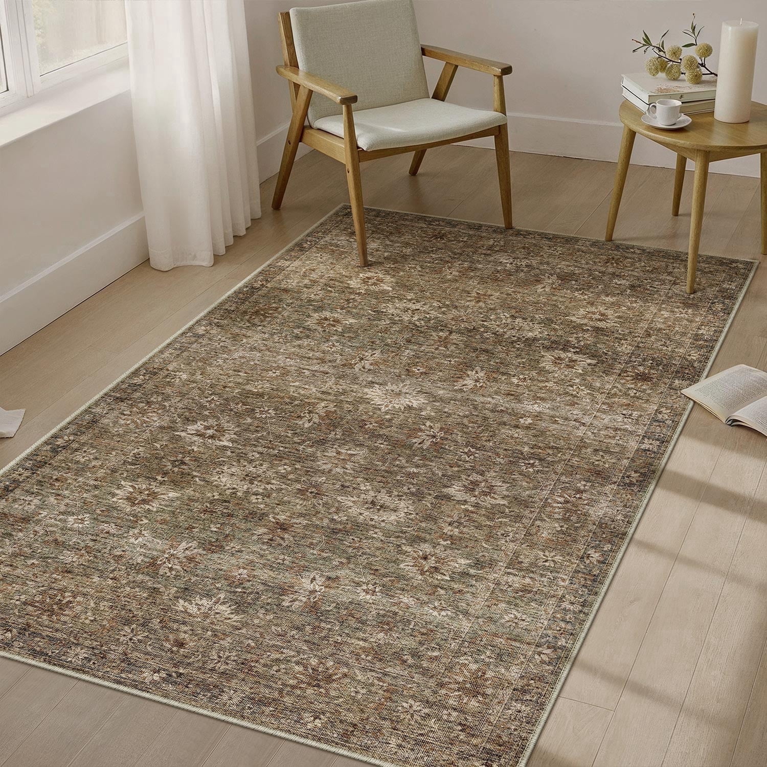 berthmeer 3'x5' small washable area rugs for entryway entrance kitchen bedroom office rugs non slip vintage traditional oriental distressed throw rugs,gradient brown