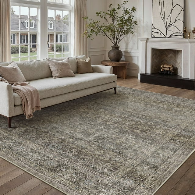 BERTHMEER 3'x5' Small Washable Area Rugs for Entryway Entrance Kitchen Bedroom Office Rugs Non Slip Vintage Traditional Oriental Distressed Throw Rugs,Mossy