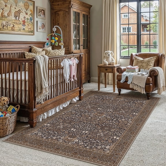 BERTHMEER 3'x5' Small Washable Area Rugs for Entryway Kitchen Living Room Bedroom Laundry Dinning Room Non Slip Rugs Oriental Vintage Traditional Indoor Blue Brown Carpets
