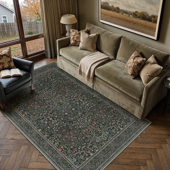 BERTHMEER 3'x5' Small Washable Area Rugs for Bathroom Bedroom Entryway Kitchen Rugs Non Slip Vintage Traditional Dorm Office Oriental Rugs,Deep Green