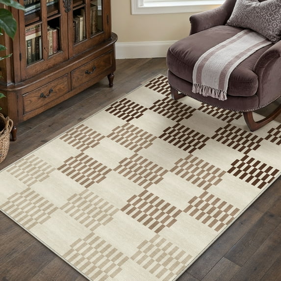 BERTHMEER 3'x5' Small Washable Geometric Checkered Area Rugs for Bathroom Bedroom Entryway Kitchen Rugs Non Slip Modern Contemporary Rugs,Brown Gradient