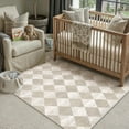 thumbnail image 1 of BERTHMEER 3'x5' Small Washable Geometric Grid Diamonds Checkered Area Rugs for Bathroom Bedroom Entryway Kitchen Rugs Non Slip Modern Contemporary Rugs,Beige, 1 of 6