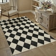 thumbnail image 1 of BERTHMEER 3'x5' Small Washable Geometric Rhombus Checkered Area Rugs for Bathroom Bedroom Entryway Kitchen Rugs Non Slip Modern Contemporary Rugs, Black & Beige, 1 of 6
