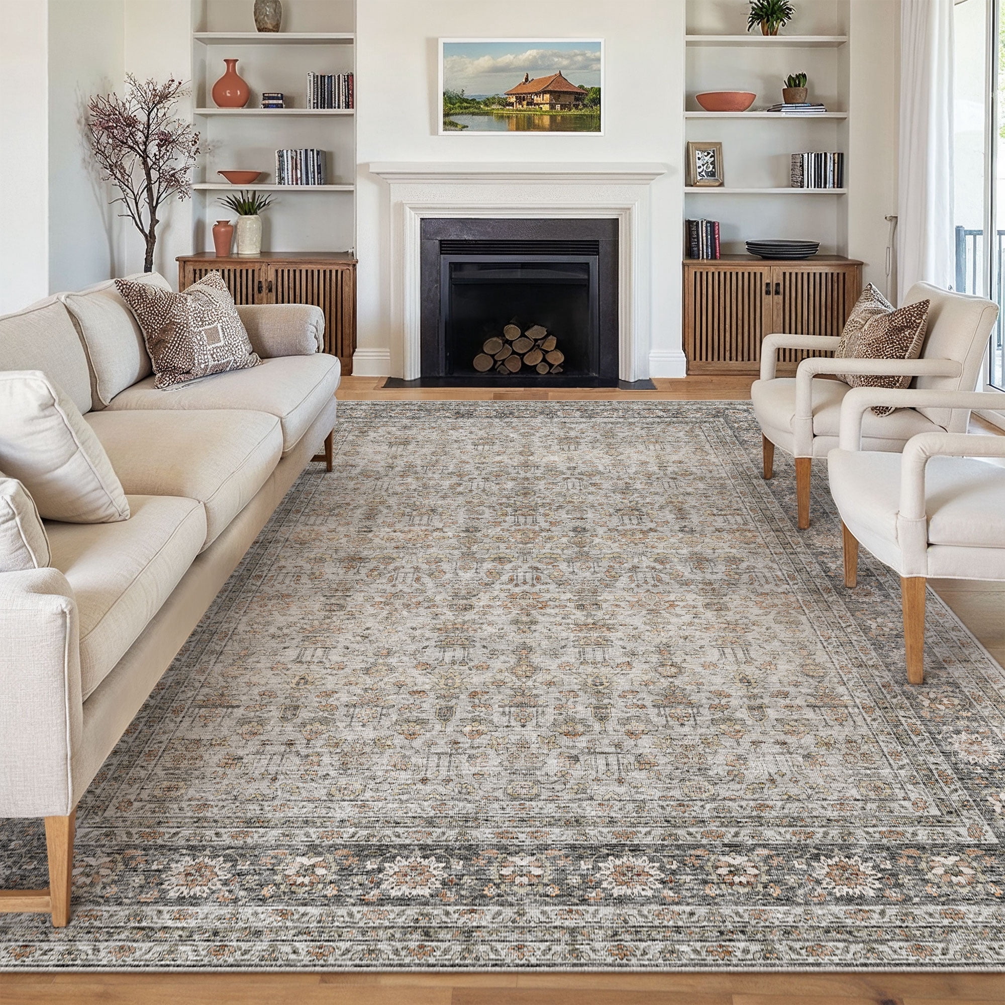Taupe Entry Rug BERTHMEER 3'x5' Small Washable Gray Taupe Area Rugs for Entryway ...