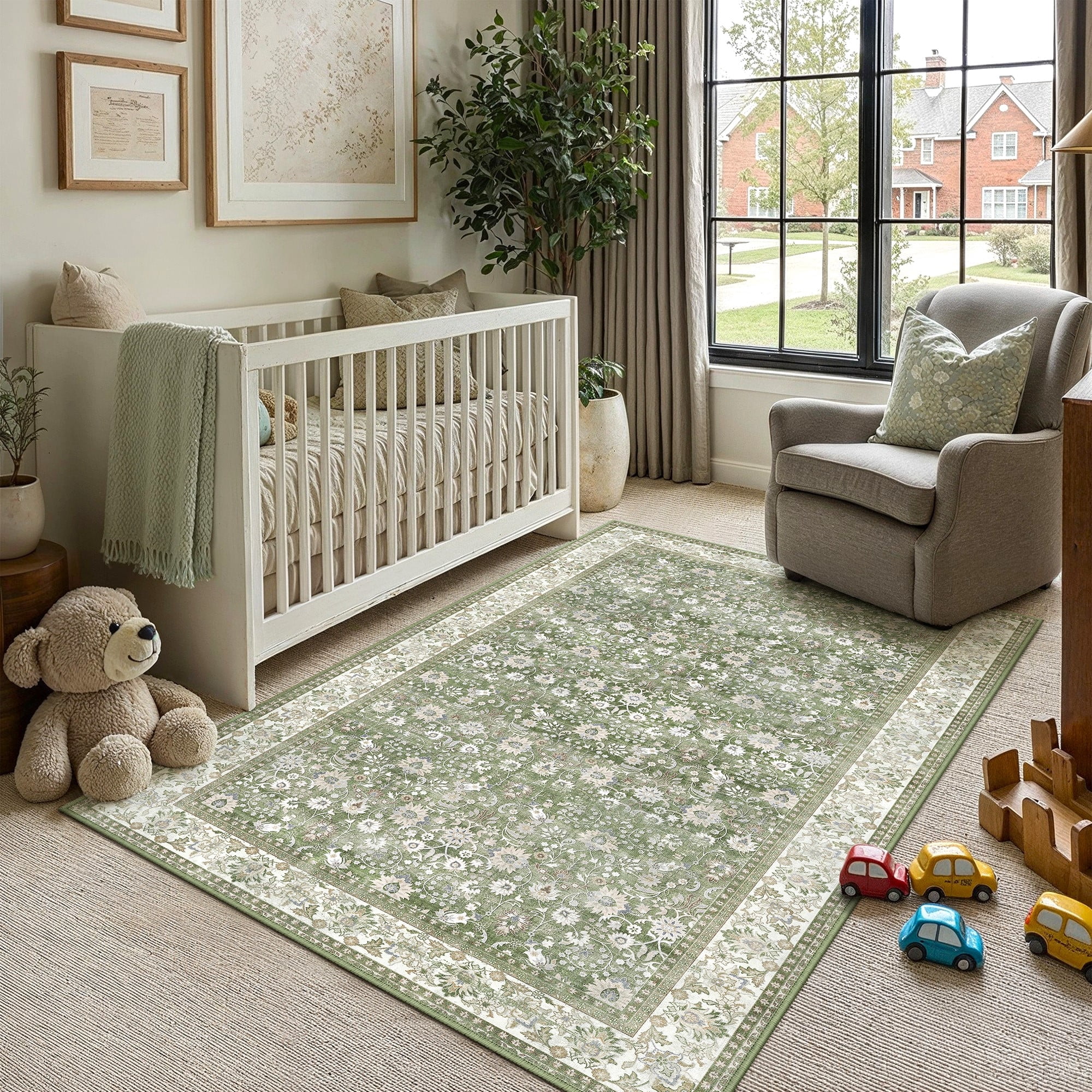 berthmeer 3'x5' small washable green area rugs for bathroom bedroom entryway kitchen rugs non slip vintage dorm office oriental distressed throw rugs