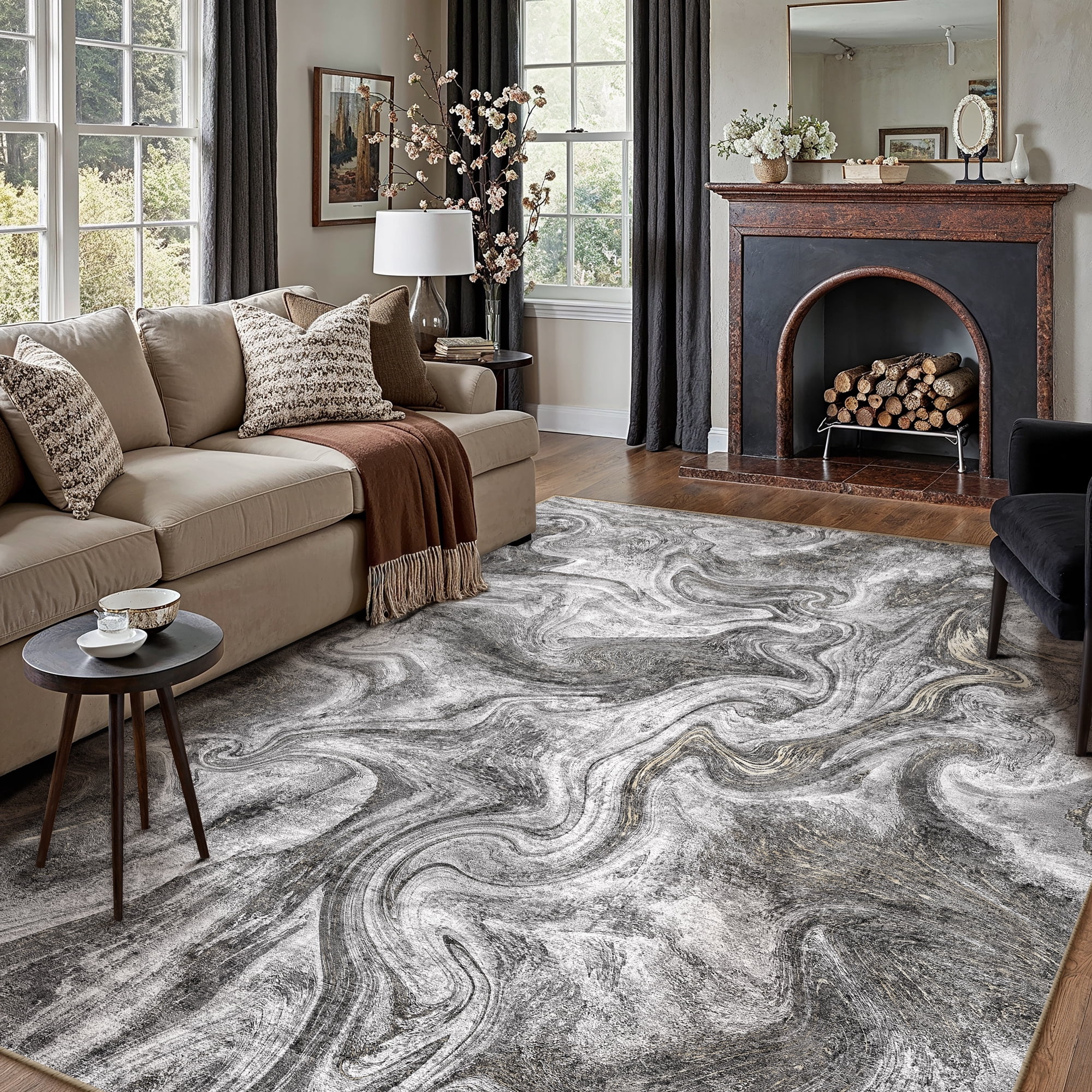BERTHMEER 3'x5' Washable Area Rugs for Entrance Doorway Bedroom Entryway Kitchen Bathroom Rugs Non Slip Modern Dorm Office Small Abstract Contemporary Rugs,Black Golden