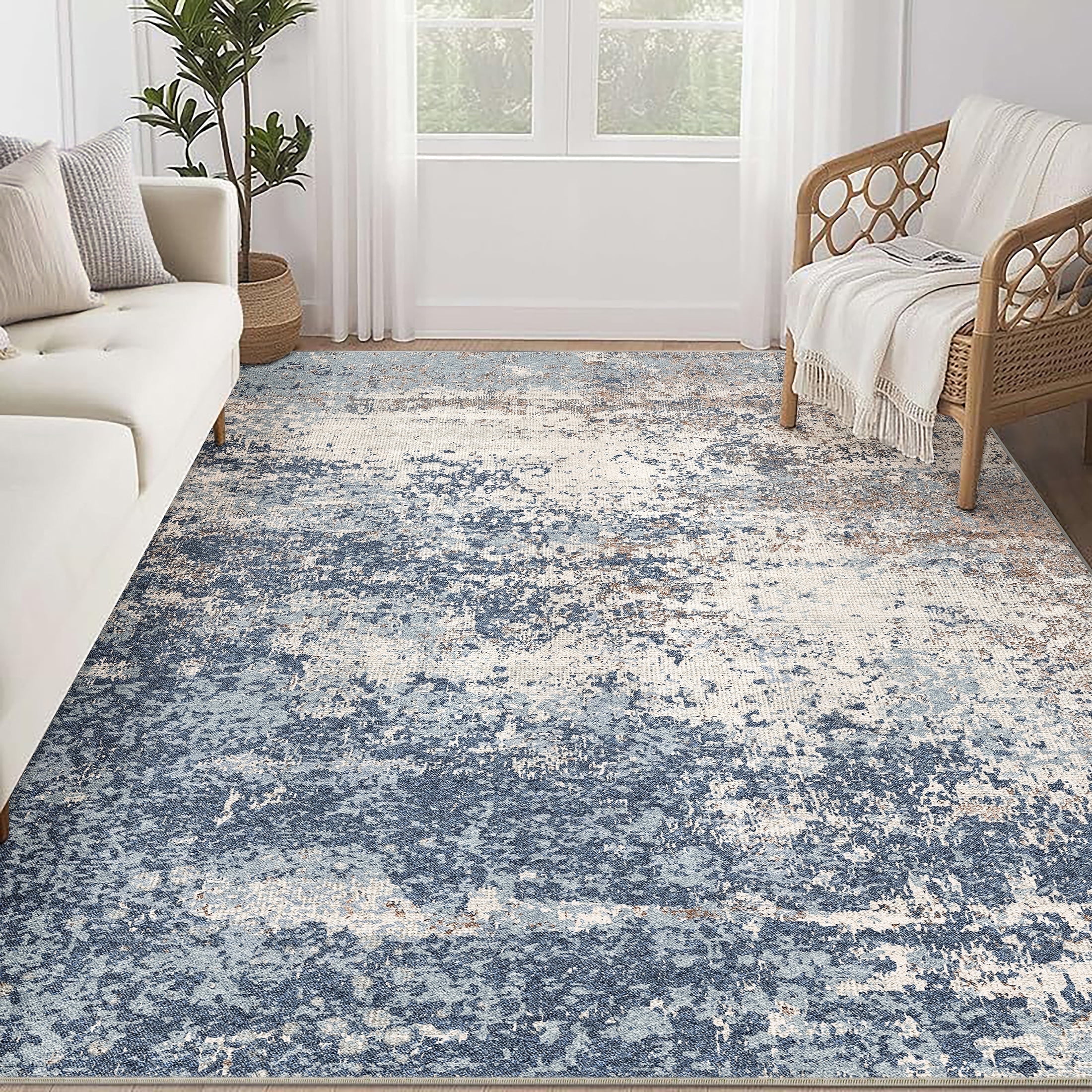 BERTHMEER 3'x5' Washable Area Rugs for Bathroom Bedroom Entryway Kitchen Rugs Non Slip Blue Dorm Office Gray Modern Abstract Contemporary Carpets