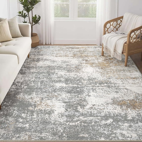 BERTHMEER 3'x5' Washable Area Rugs for Bathroom Bedroom Entryway Kitchen Rugs Non Slip Gray Dorm Office Gold Modern Abstract Contemporary Carpets