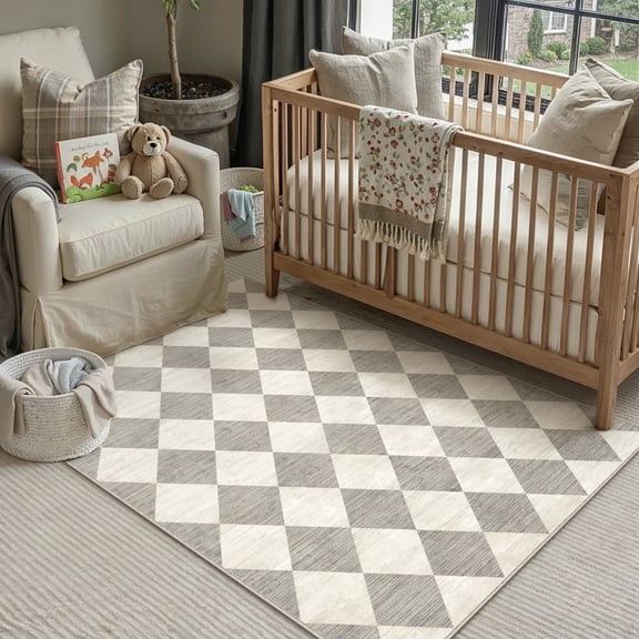 BERTHMEER 3'x5' Washable Rhombus Checkered Area Rugs for Kitchen Bedroom Entryway Rugs Non Slip Geometric Modern Contemporary Dorm Office Rugs,Gray