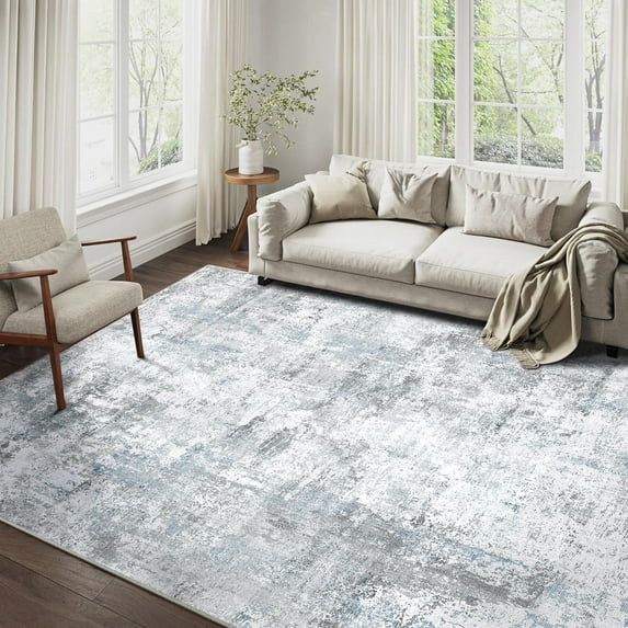 BERTHMEER 3'x5' Washable Small Area Rugs for Entrance Entryway Doorway Office Laundry Bedroom Non-Slip Distressed Abstract Rugs,Blue&Gray