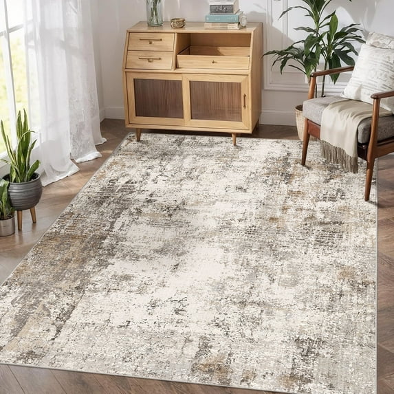 BERTHMEER 3'x5' Washable Small Area Rugs for Entrance Entryway Doorway Office Laundry Bedroom Non-Slip Distressed Abstract Rugs,Brown&Gray