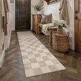 thumbnail image 1 of BERTHMEER 3'x7' Runner Rugs for Hallway Kitchen Entryway Bedroom Bathroom Entrance Geometric Modern Checkered Farmhouse Carpets Non Slip Machine Washable, Brown, 1 of 5