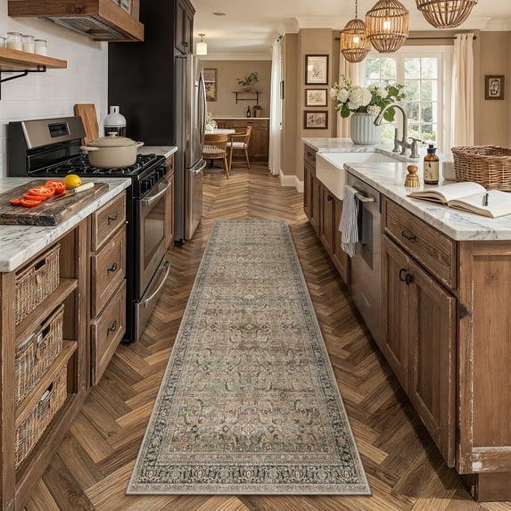 BERTHMEER 3'x7' Runner Rugs for Hallway Kitchen Entryway Bedroom Bathroom Entrance Oriental Floral Vintage Farmhouse Machine Washable Non-slip Traditional Distressed Rugs, Brown