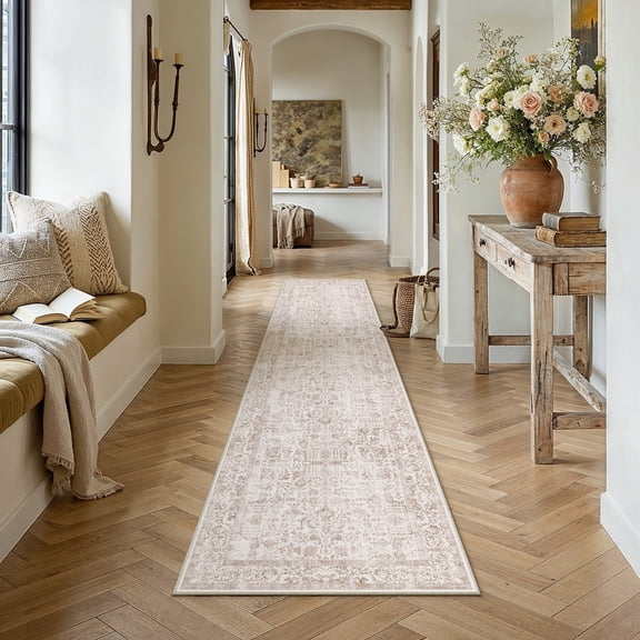 BERTHMEER 3'x7' Runner Rugs for Hallway Kitchen Entryway Entrance Dorm Laundry Bedroom Living Room Washable Vintage Non Slip Runner Rugs,Brown