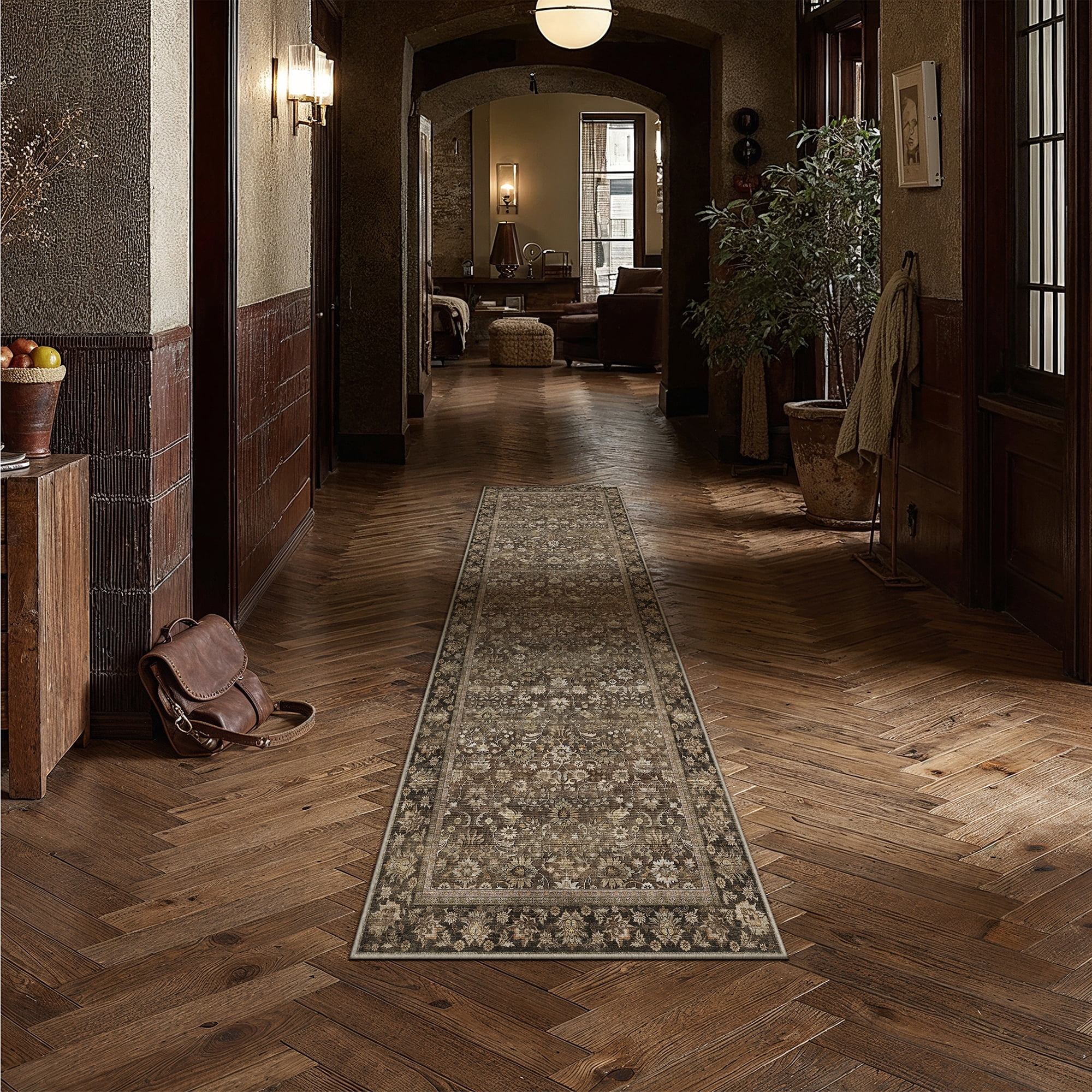 berthmeer 3'x7' runner rugs for hallway kitchen entryway entrance dorm laundry bedroom living room washable vintage non-slip runner rugs,brown