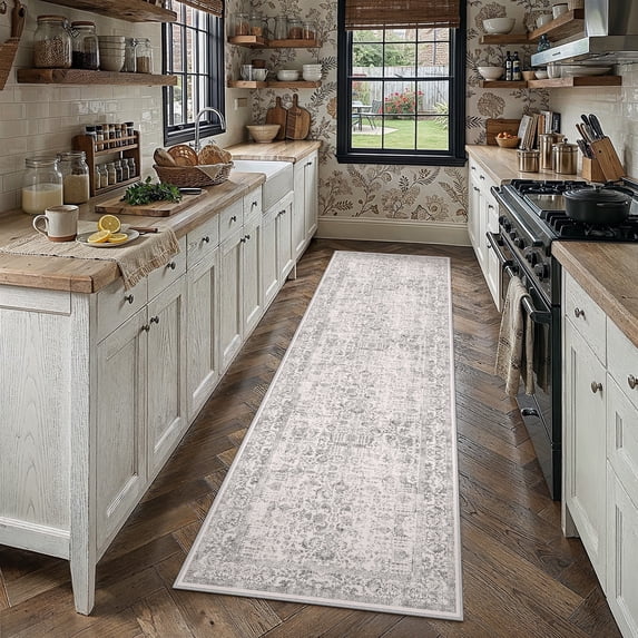 BERTHMEER 3'x7' Washable Runner Rugs for Hallway Kitchen Entryway Non-slip, Gray